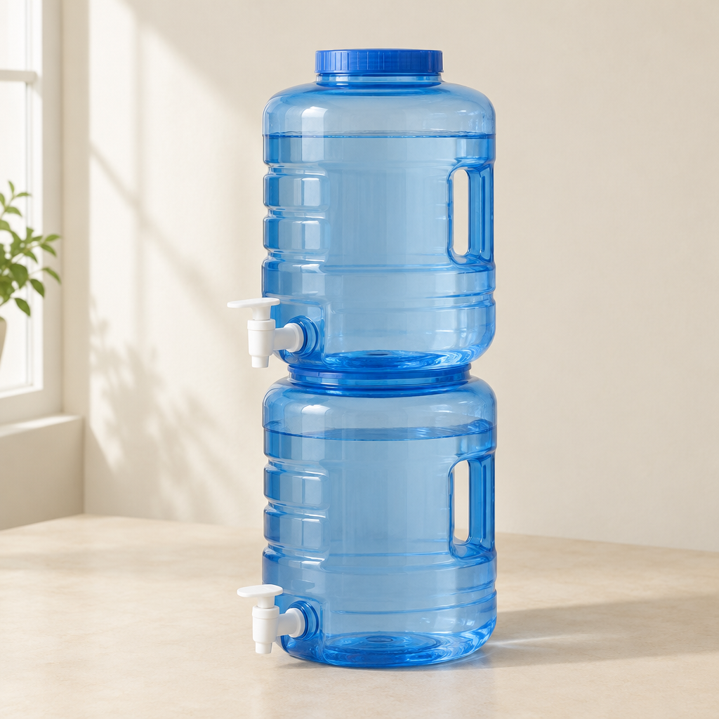 Two 5-gallon water storage containers