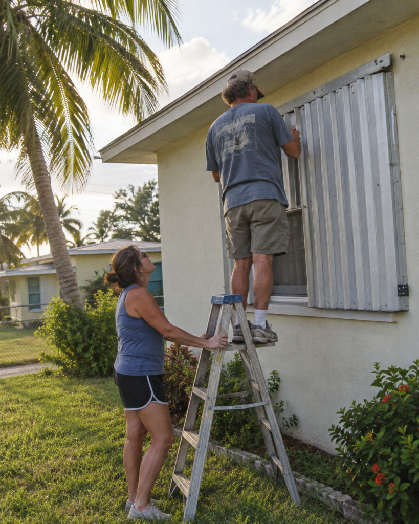 Checking the hurricane shutters before June